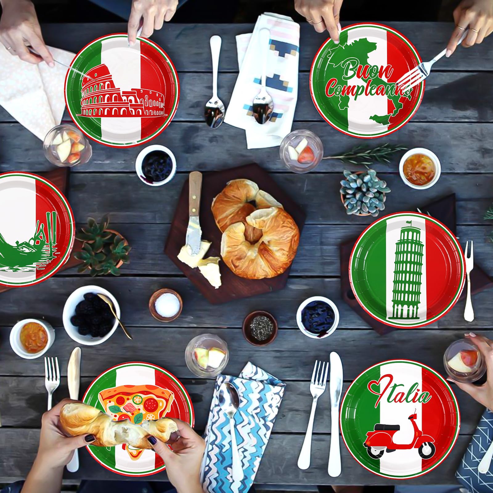 60 Pcs Italian Flag Party Plates - Grencian