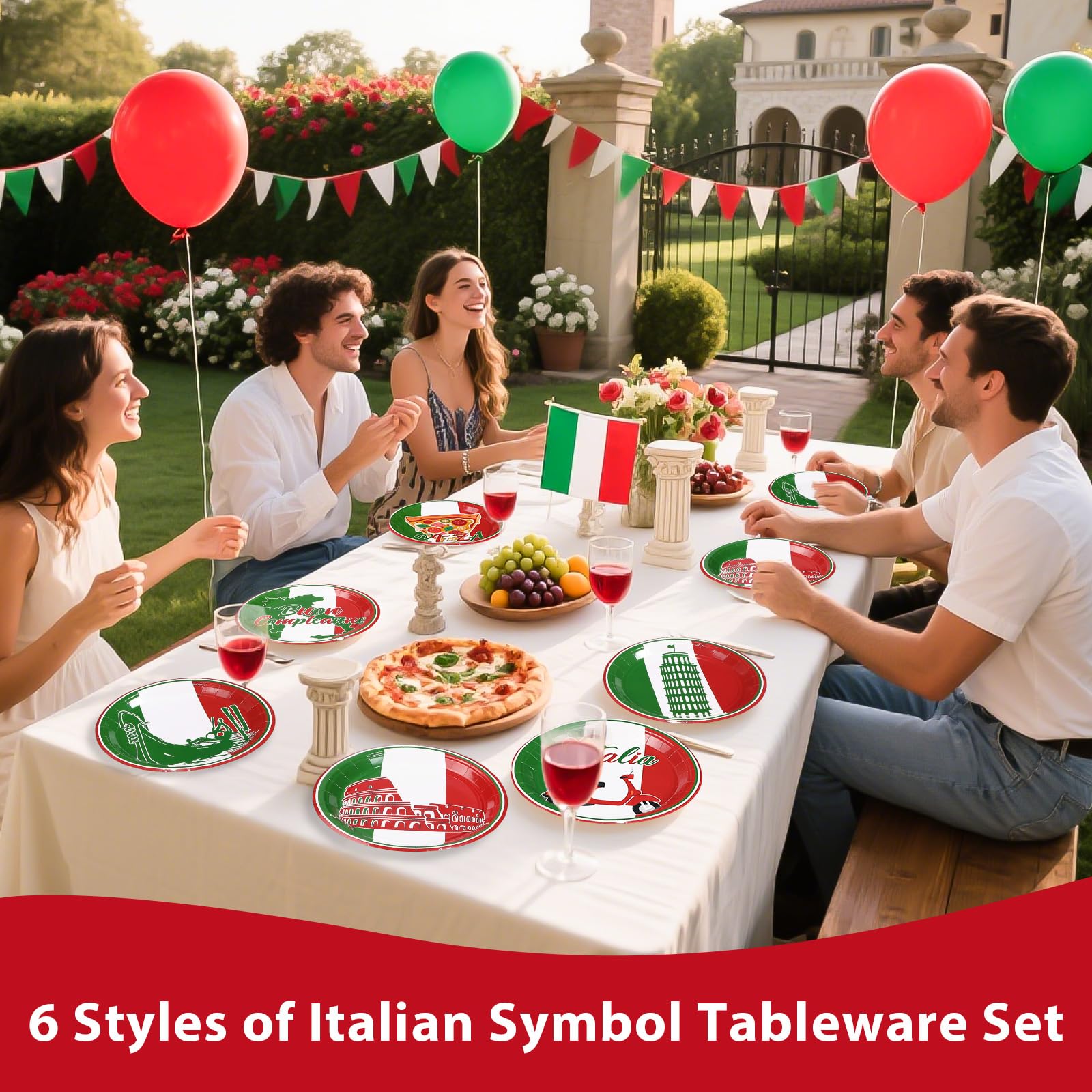 60 Pcs Italian Flag Party Plates - Grencian