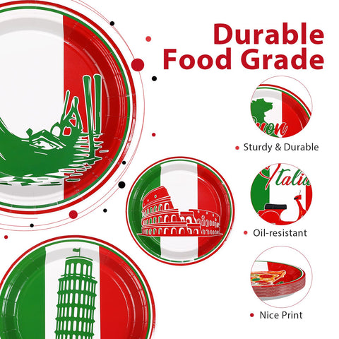 60 Pcs Italian Flag Party Plates - Grencian