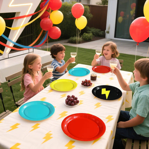 60 Pcs Lightning Solid Red Yellow Blue Party Plates - Grencian