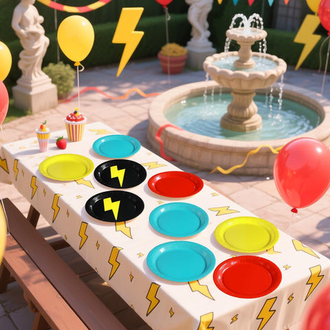 60 Pcs Lightning Solid Red Yellow Blue Party Plates - Grencian