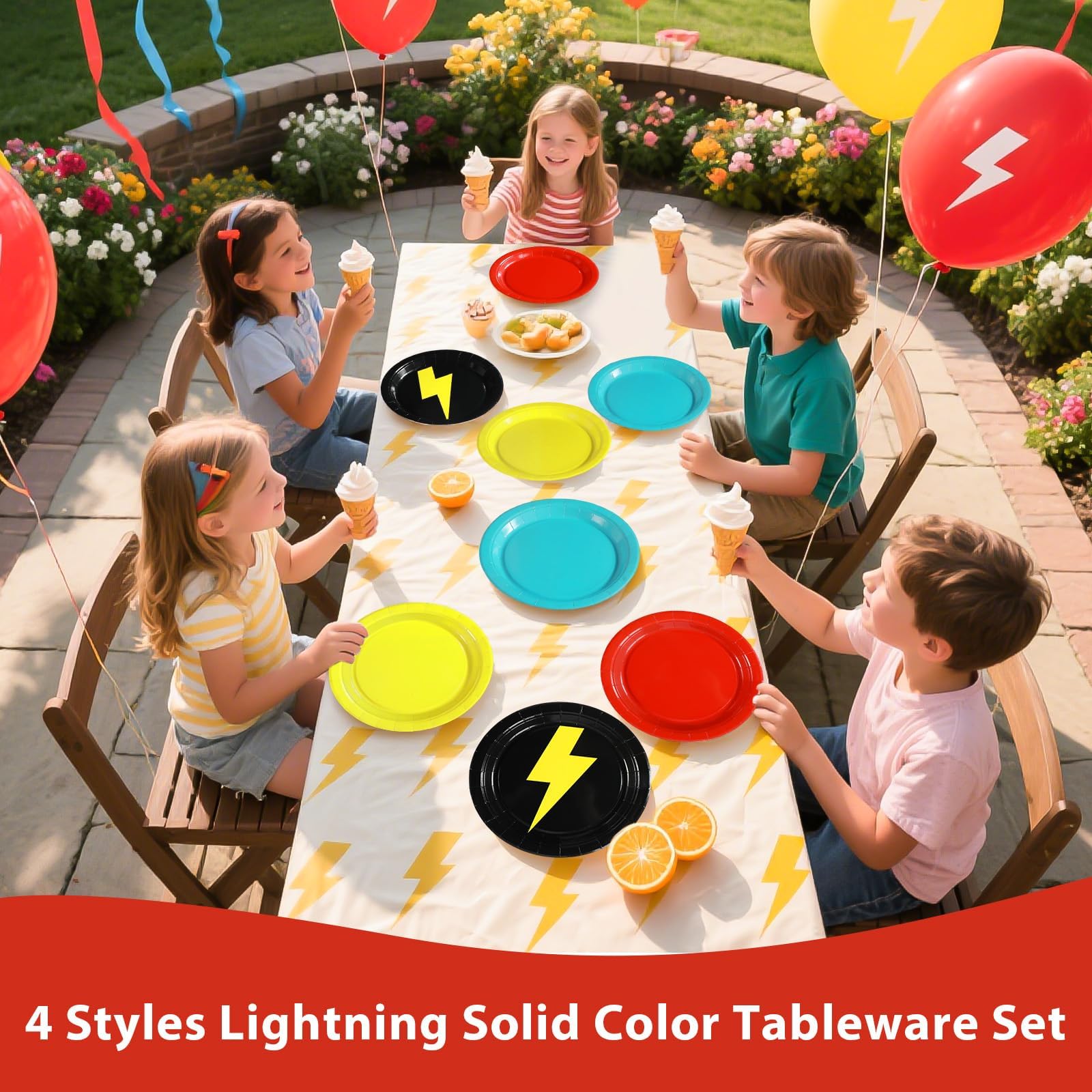 60 Pcs Lightning Solid Red Yellow Blue Party Plates - Grencian