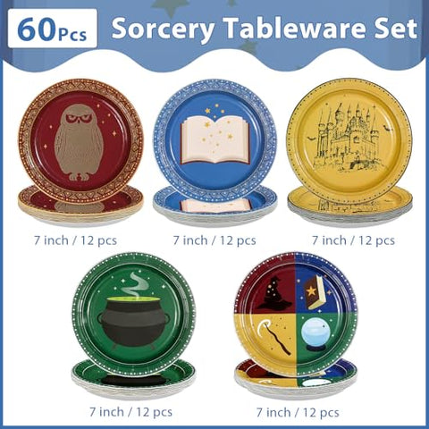 60 Pcs Magical Wizard Party Plates - Grencian