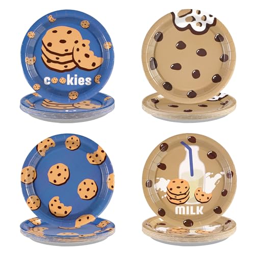 60 Pcs Milk and Cookies Party Plates - Grencian