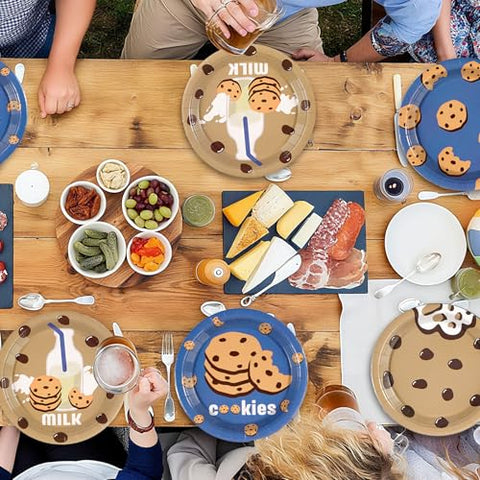 60 Pcs Milk and Cookies Party Plates - Grencian