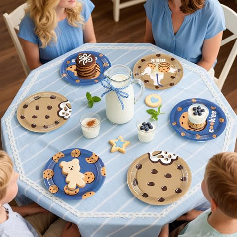 60 Pcs Milk and Cookies Party Plates - Grencian