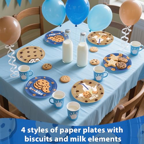 60 Pcs Milk and Cookies Party Plates - Grencian