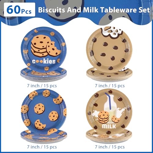 60 Pcs Milk and Cookies Party Plates - Grencian