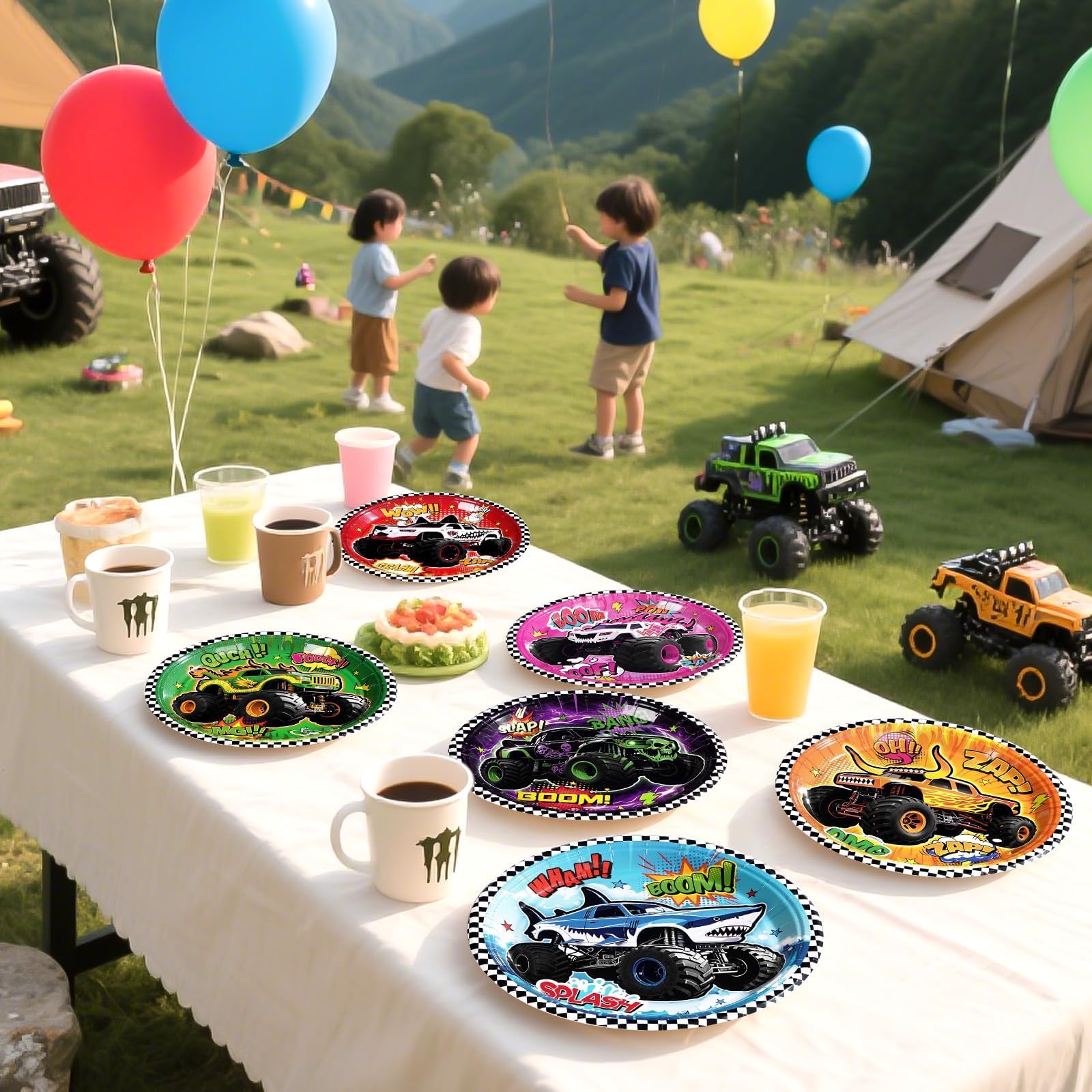 60 Pcs Monster Truck Party Plates - Grencian