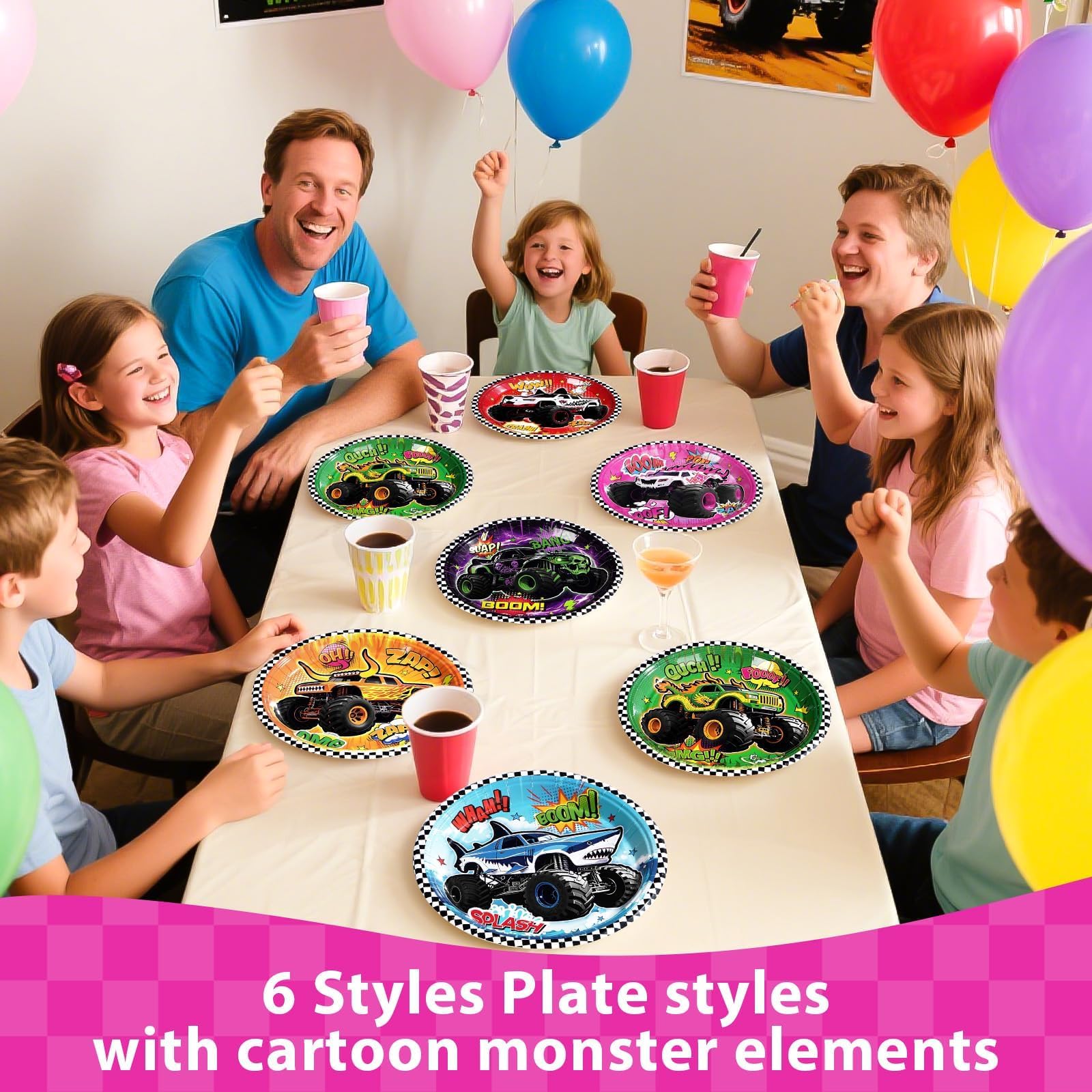 60 Pcs Monster Truck Party Plates - Grencian