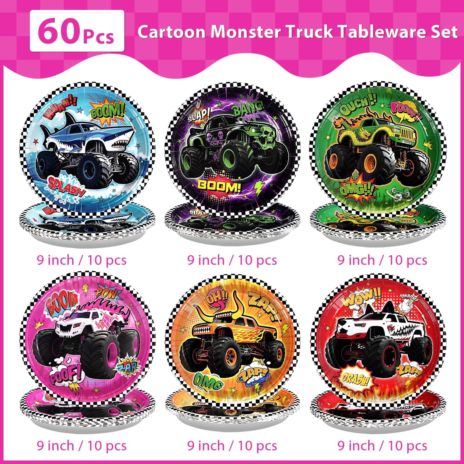 60 Pcs Monster Truck Party Plates - Grencian