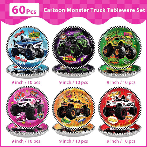 60 Pcs Monster Truck Party Plates - Grencian