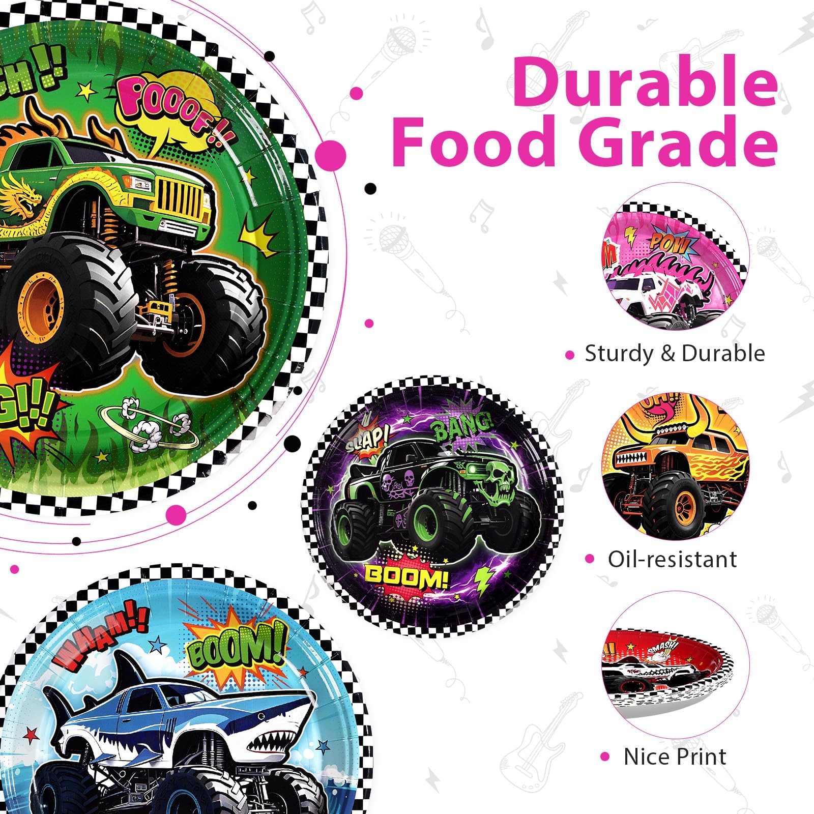 60 Pcs Monster Truck Party Plates - Grencian