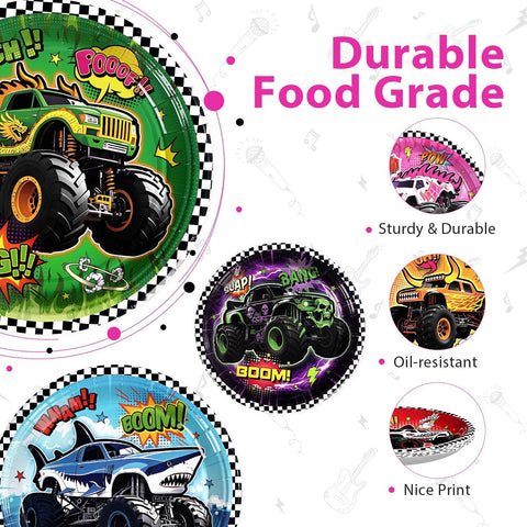 60 Pcs Monster Truck Party Plates - Grencian