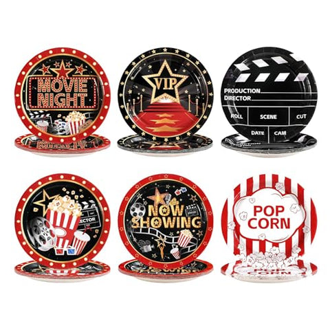 60 Pcs Movie Night Party Plates - Grencian
