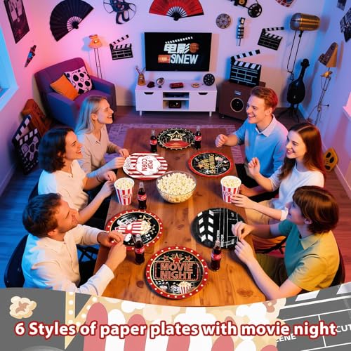 60 Pcs Movie Night Party Plates - Grencian