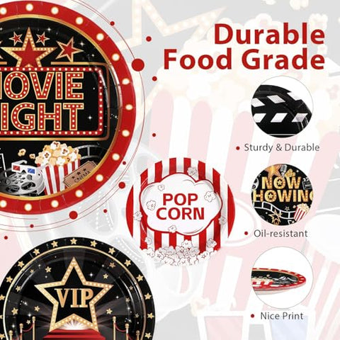 60 Pcs Movie Night Party Plates - Grencian