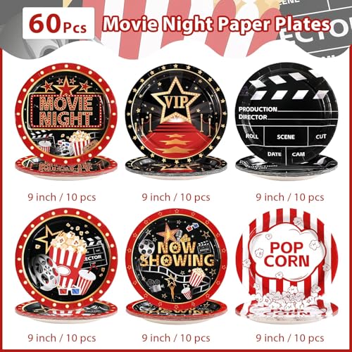 60 Pcs Movie Night Party Plates - Grencian