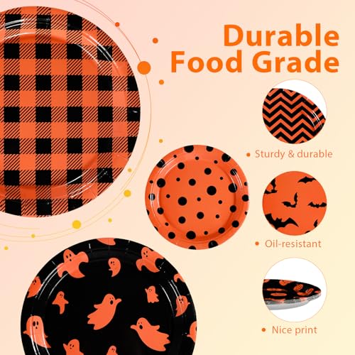 60 Pcs Orange Black Halloween Party Plates - Grencian