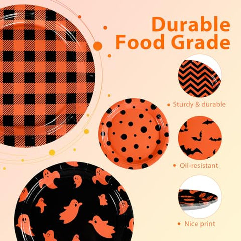 60 Pcs Orange Black Halloween Party Plates - Grencian
