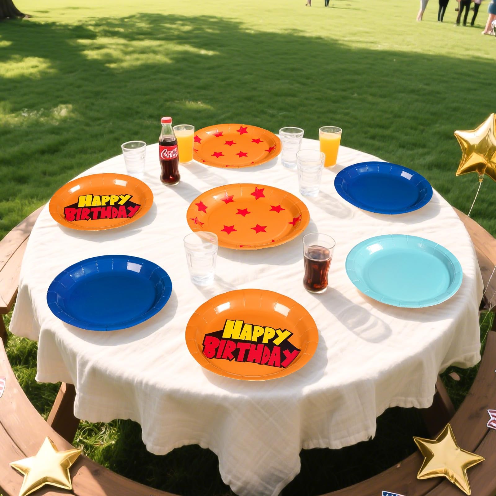60 Pcs Orange and Blue Party Plates - Grencian