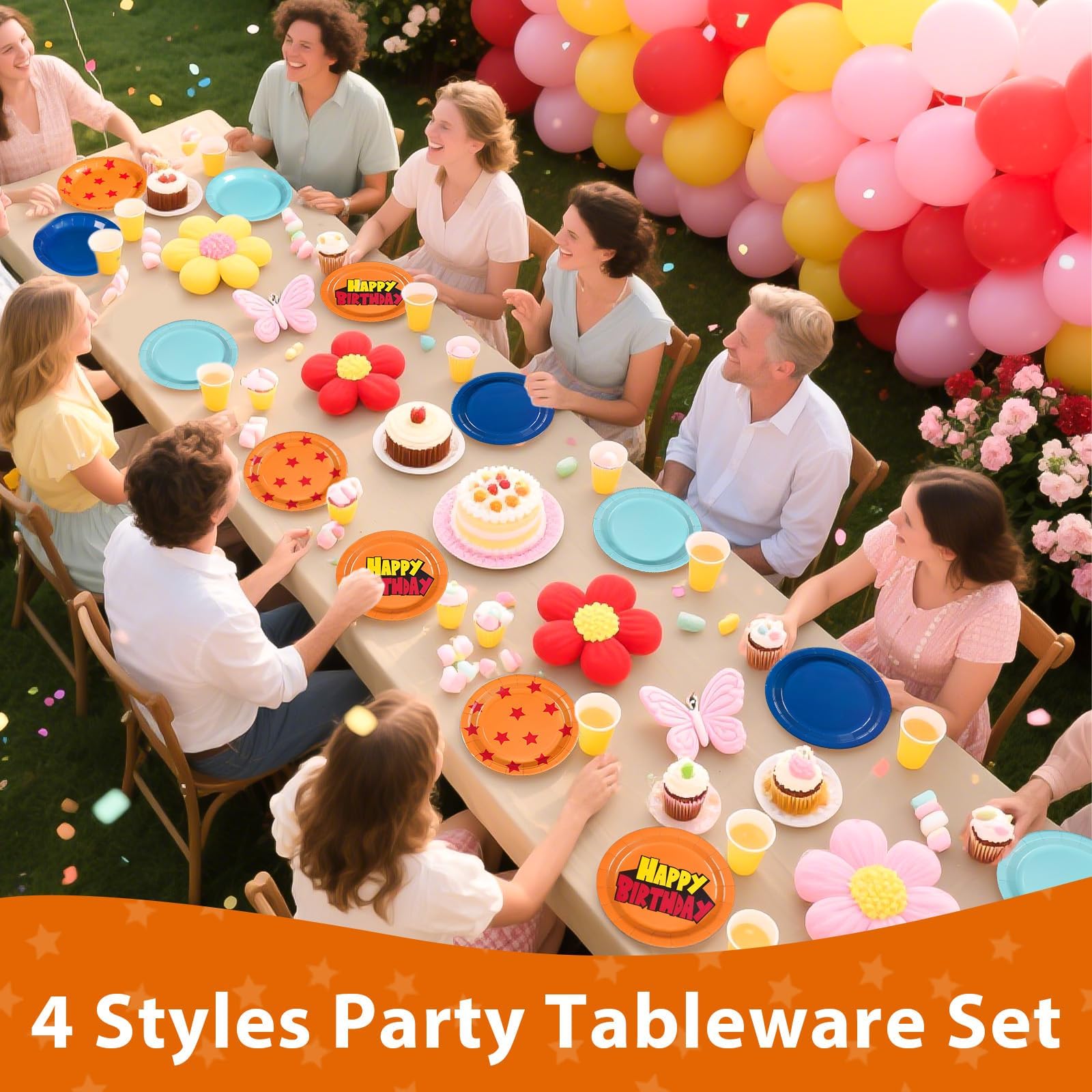 60 Pcs Orange and Blue Party Plates - Grencian