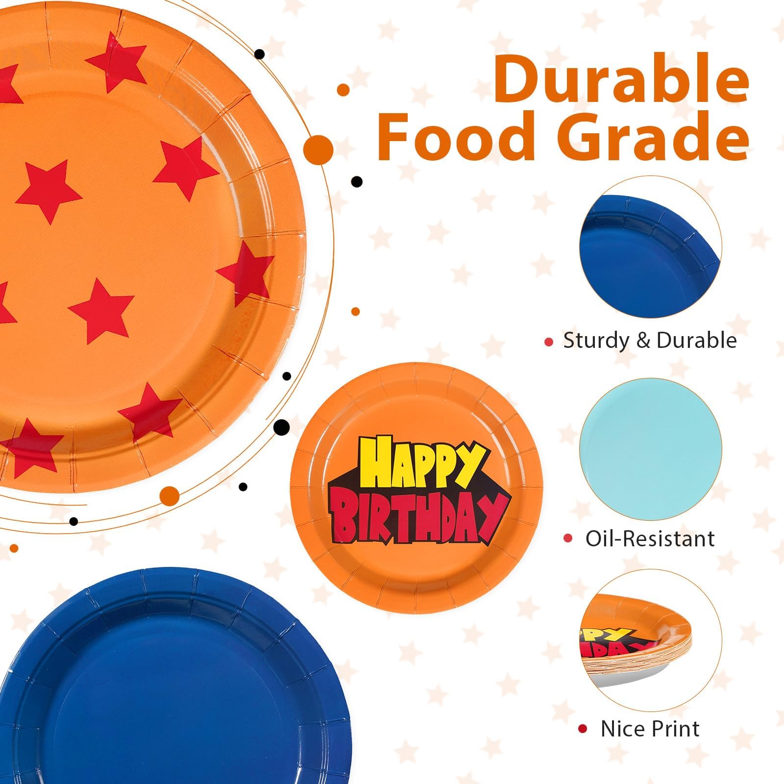 60 Pcs Orange and Blue Party Plates - Grencian
