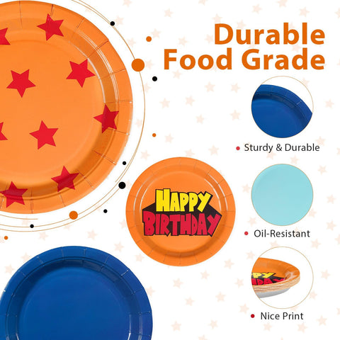60 Pcs Orange and Blue Party Plates - Grencian