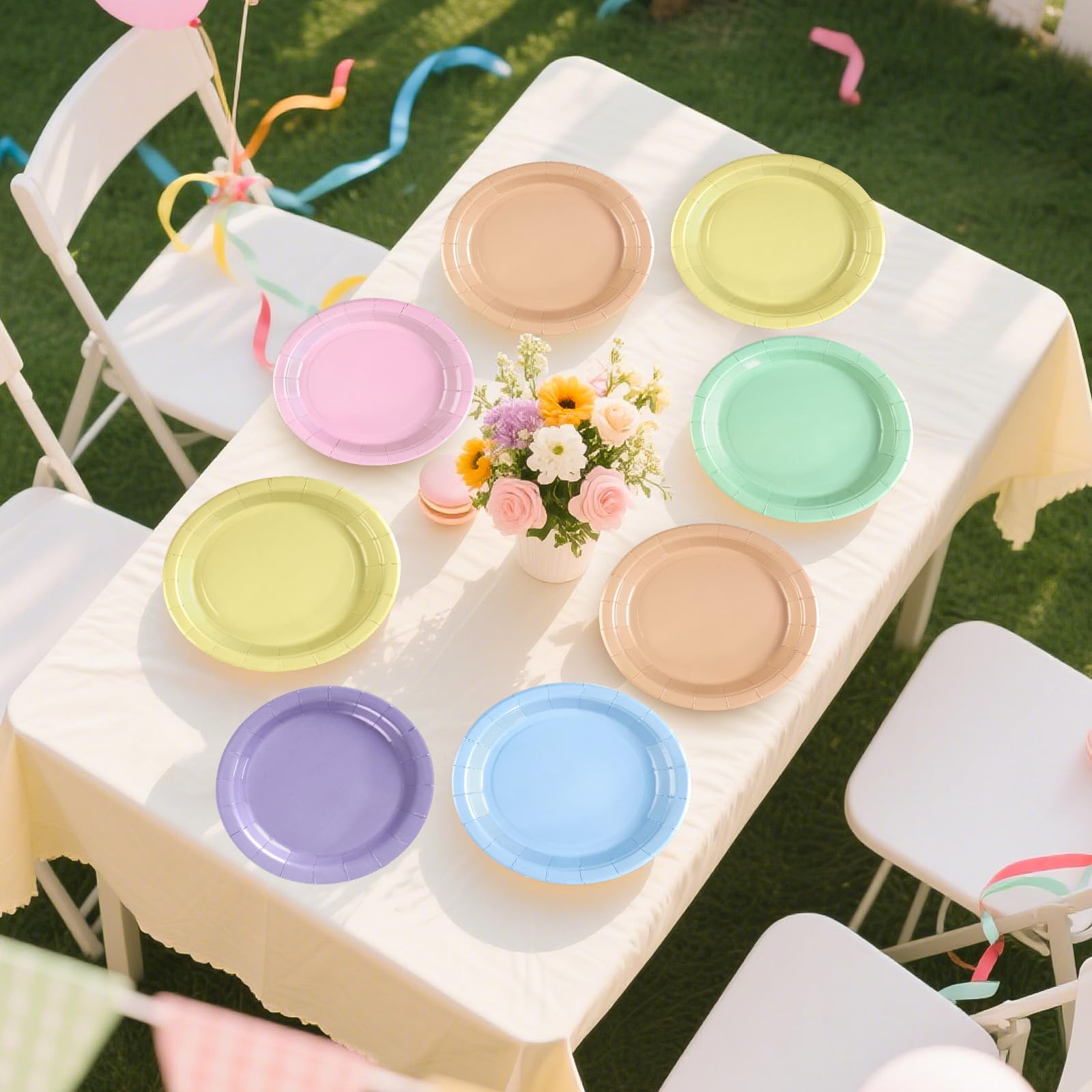 60 Pcs Pastel Rainbow Party Plates - Grencian