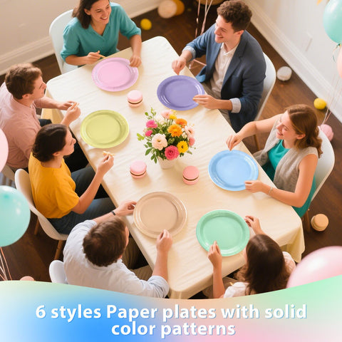 60 Pcs Pastel Rainbow Party Plates - Grencian