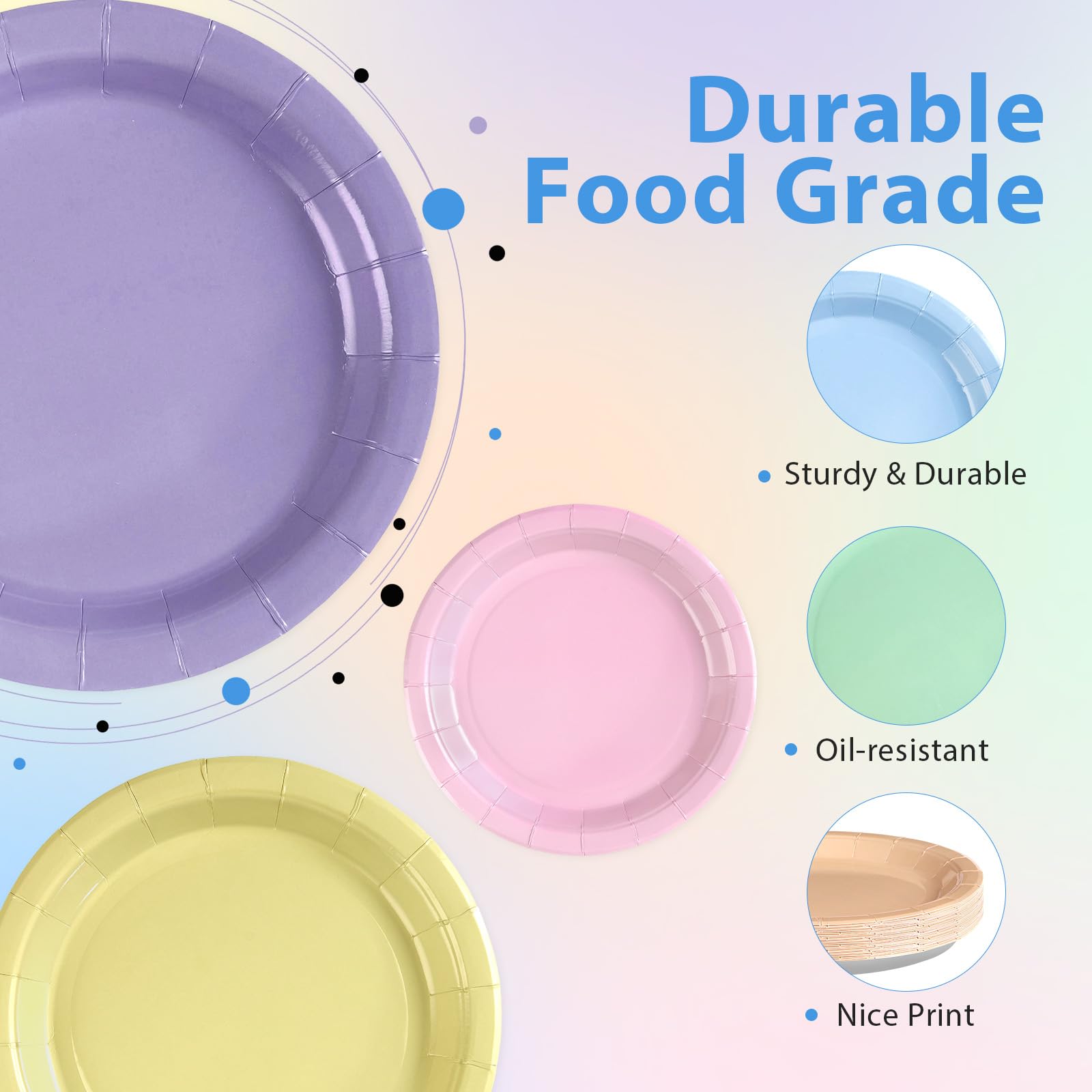 60 Pcs Pastel Rainbow Party Plates - Grencian