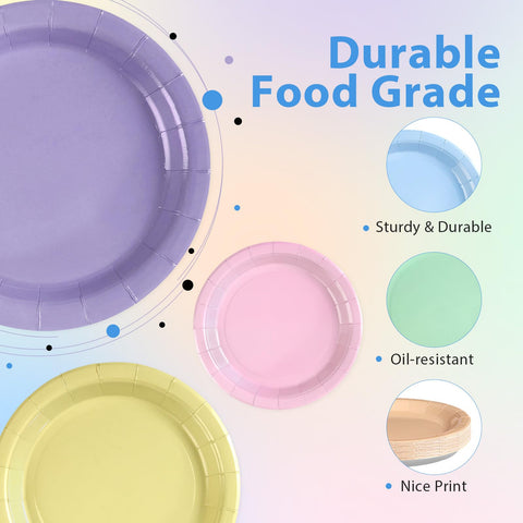 60 Pcs Pastel Rainbow Party Plates - Grencian