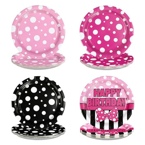 60 Pcs Pink Mouse Birthday Party Plates - Grencian