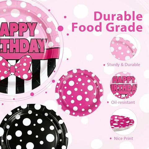 60 Pcs Pink Mouse Birthday Party Plates - Grencian