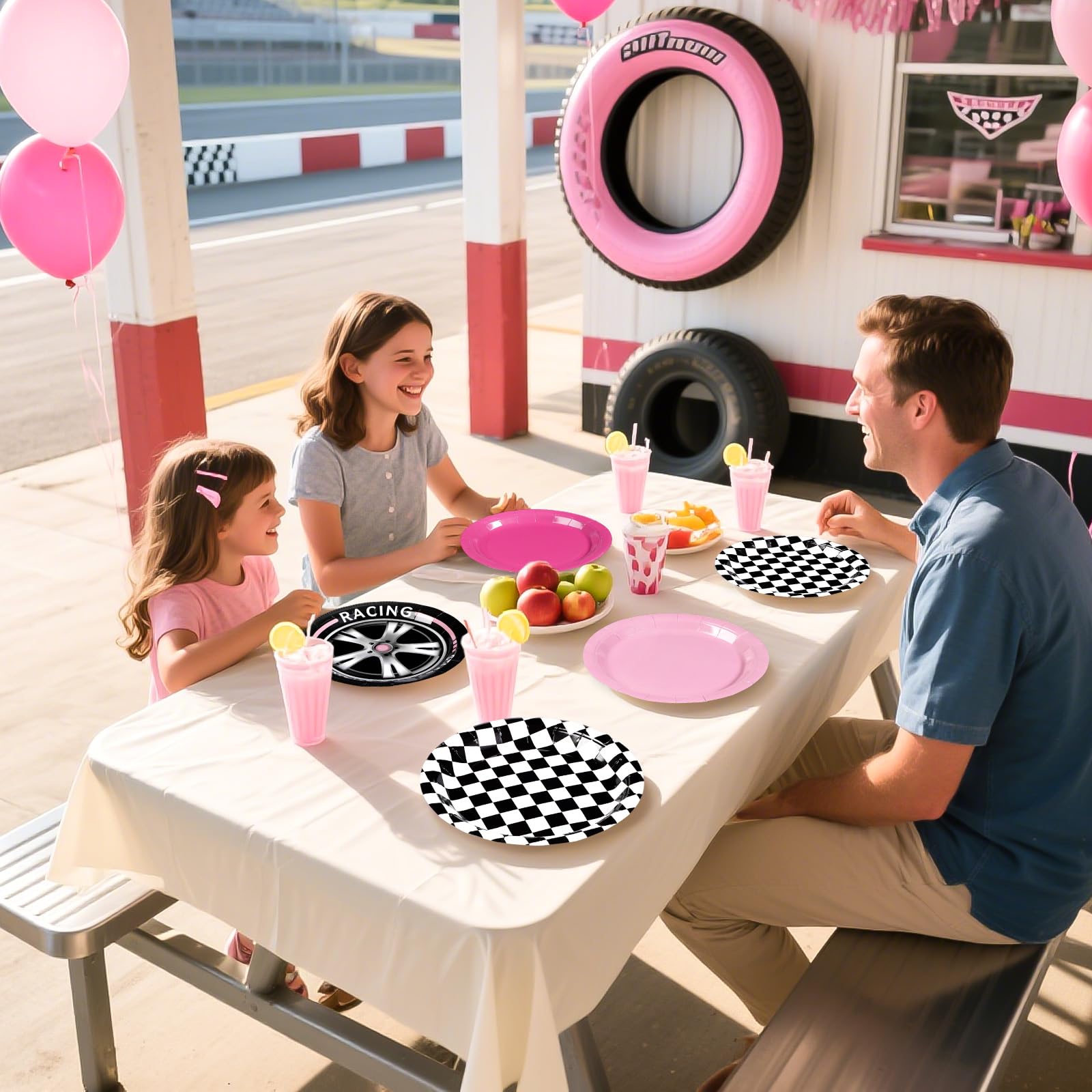 60 Pcs Pink Race Car Party Plate - Grencian