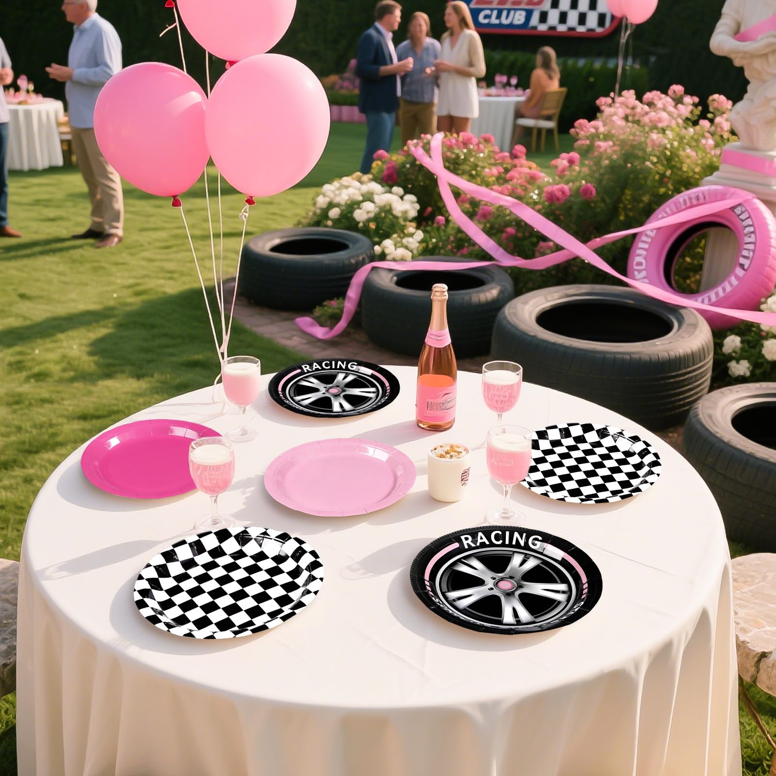 60 Pcs Pink Race Car Party Plate - Grencian