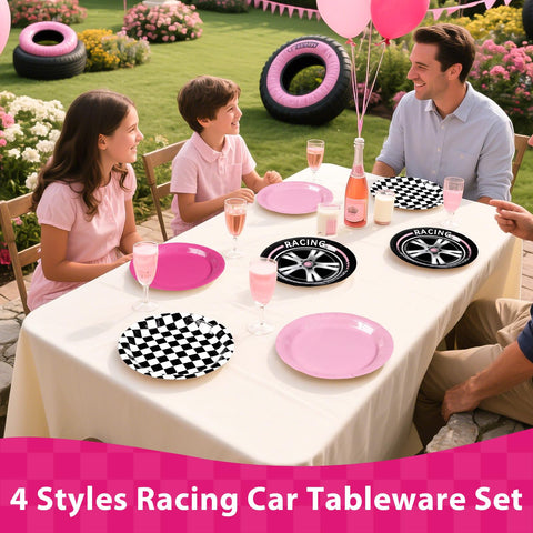 60 Pcs Pink Race Car Party Plate - Grencian