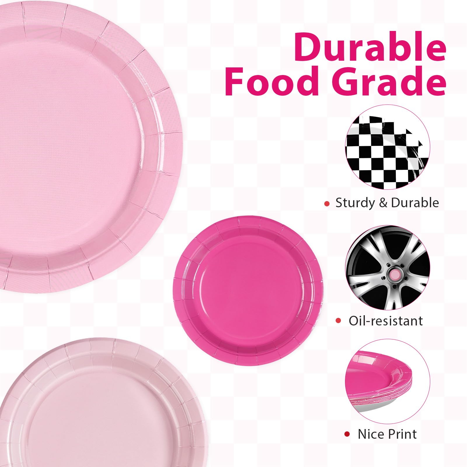 60 Pcs Pink Race Car Party Plate - Grencian