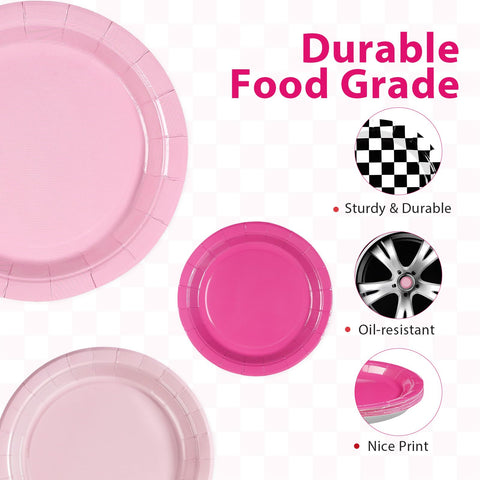 60 Pcs Pink Race Car Party Plate - Grencian