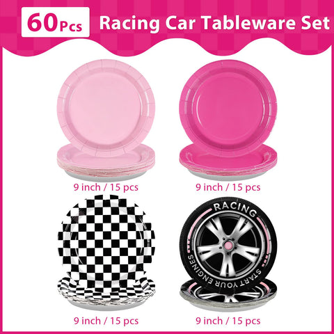 60 Pcs Pink Race Car Party Plate - Grencian