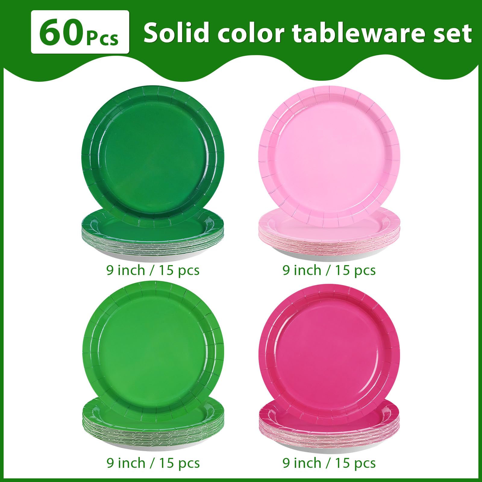 60 Pcs Pink and Green Party Plates - Grencian