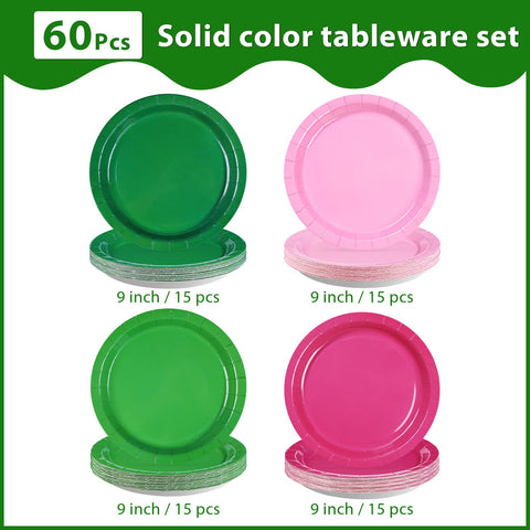 60 Pcs Pink and Green Party Plates - Grencian