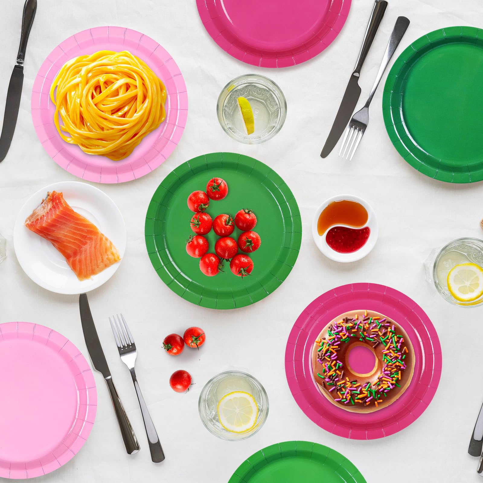 60 Pcs Pink and Green Party Plates - Grencian