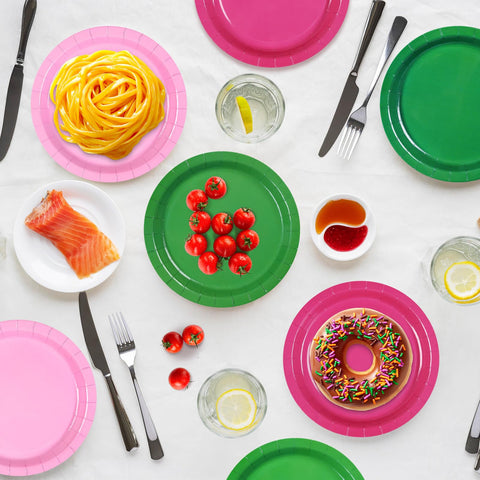 60 Pcs Pink and Green Party Plates - Grencian