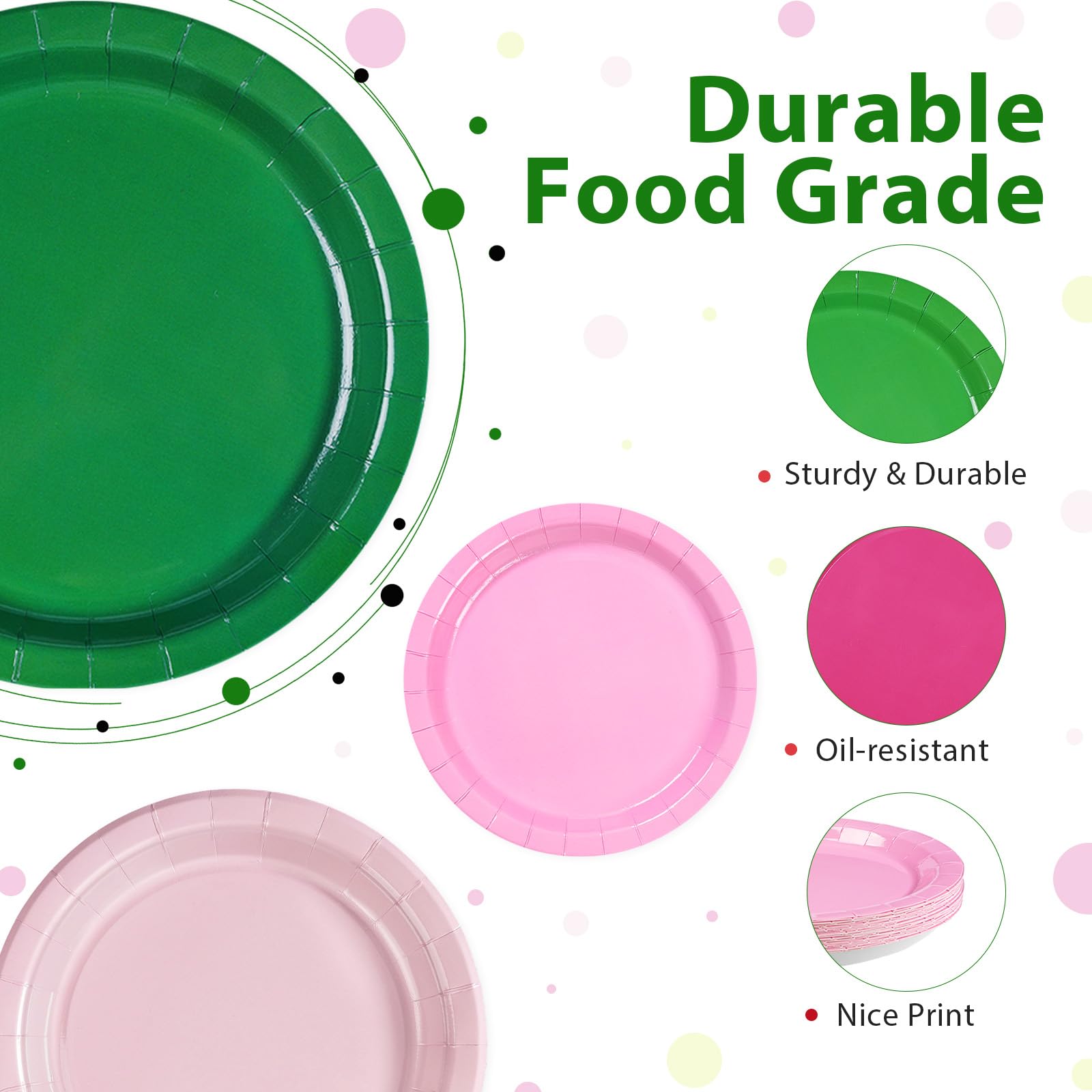 60 Pcs Pink and Green Party Plates - Grencian
