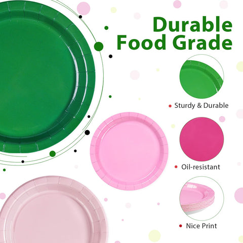 60 Pcs Pink and Green Party Plates - Grencian