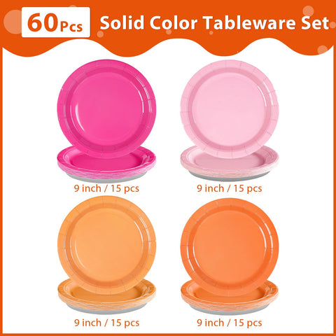 60 Pcs Pink and Orange Party Plates - Grencian