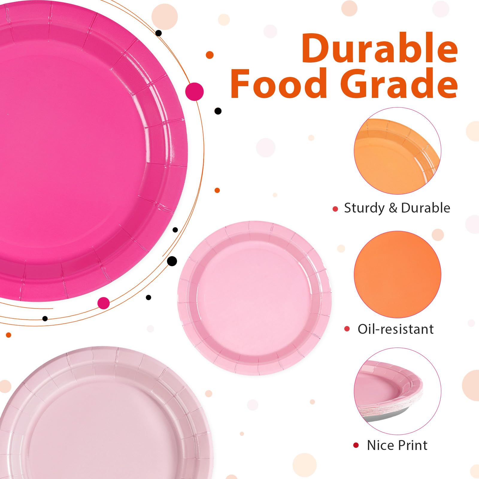 60 Pcs Pink and Orange Party Plates - Grencian