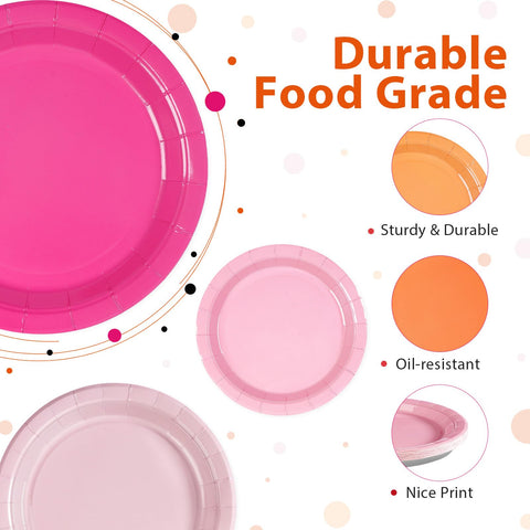 60 Pcs Pink and Orange Party Plates - Grencian