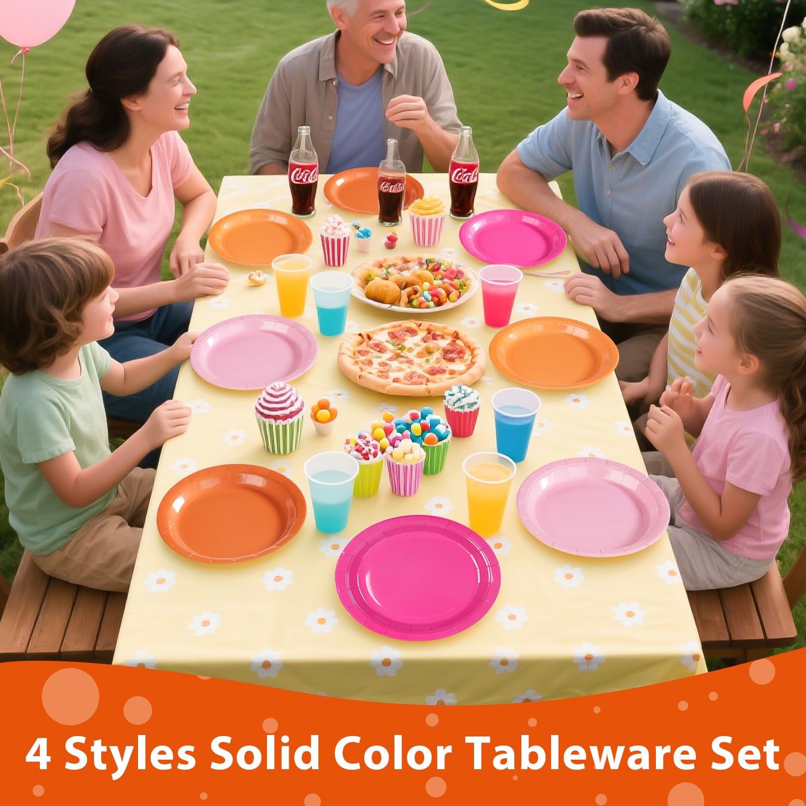 60 Pcs Pink and Orange Party Plates - Grencian